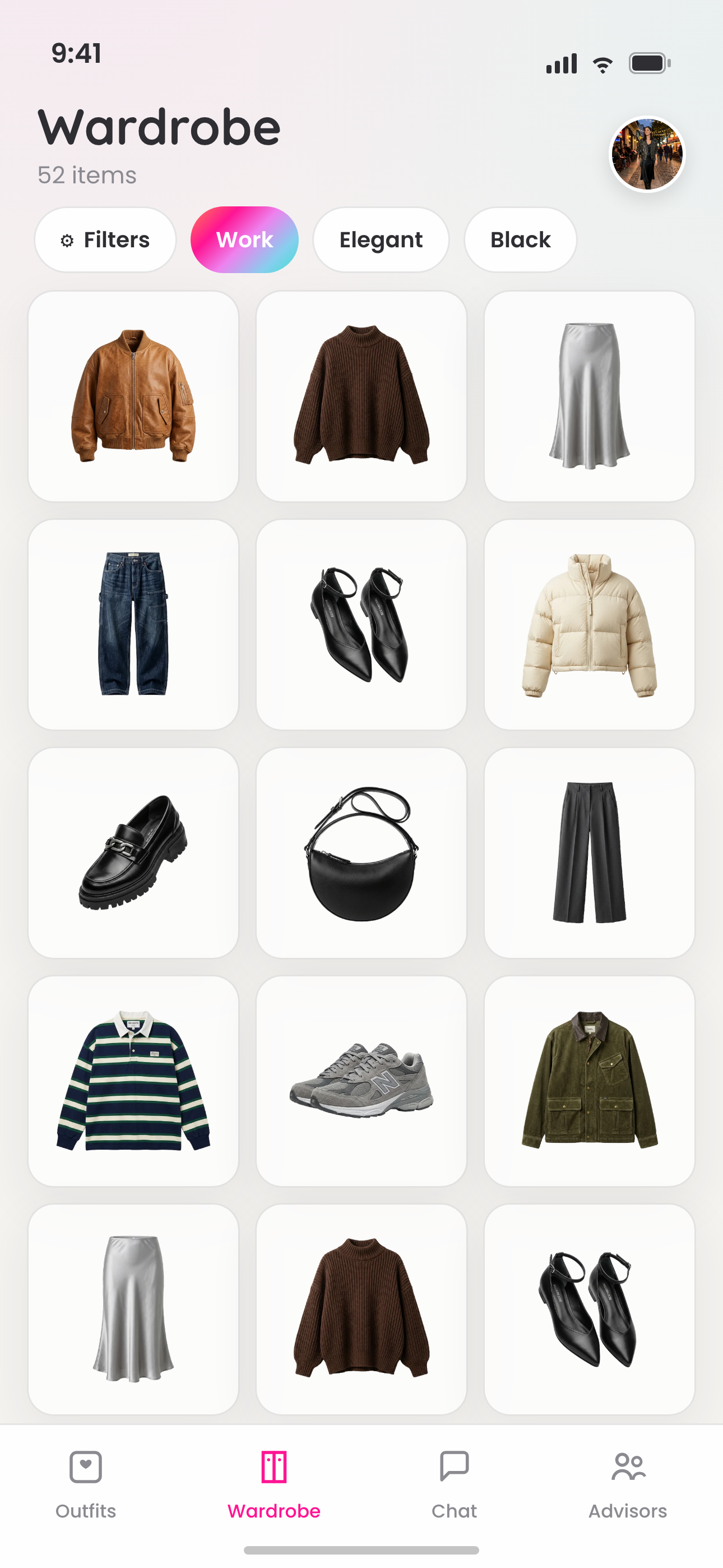 A digital wardrobe with every item organized in dressup